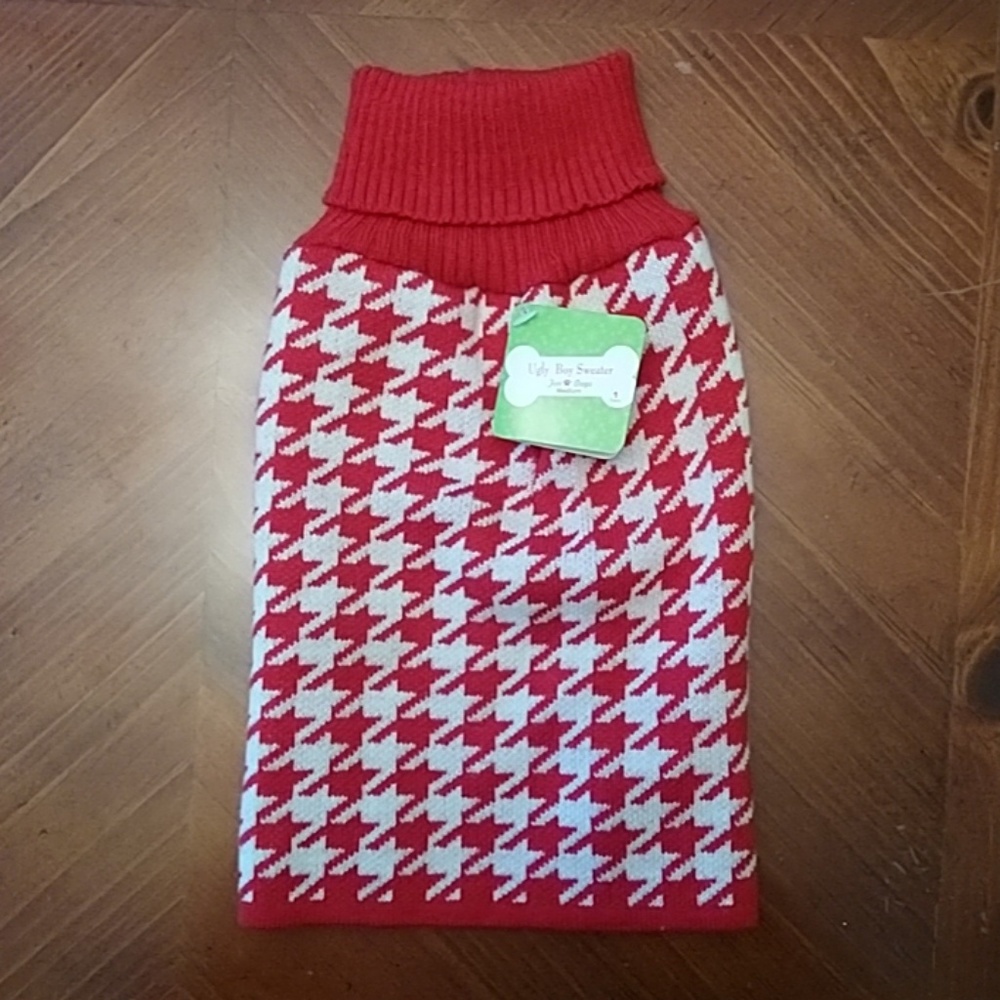 NWT Pet Sweater - red and white houndstooth